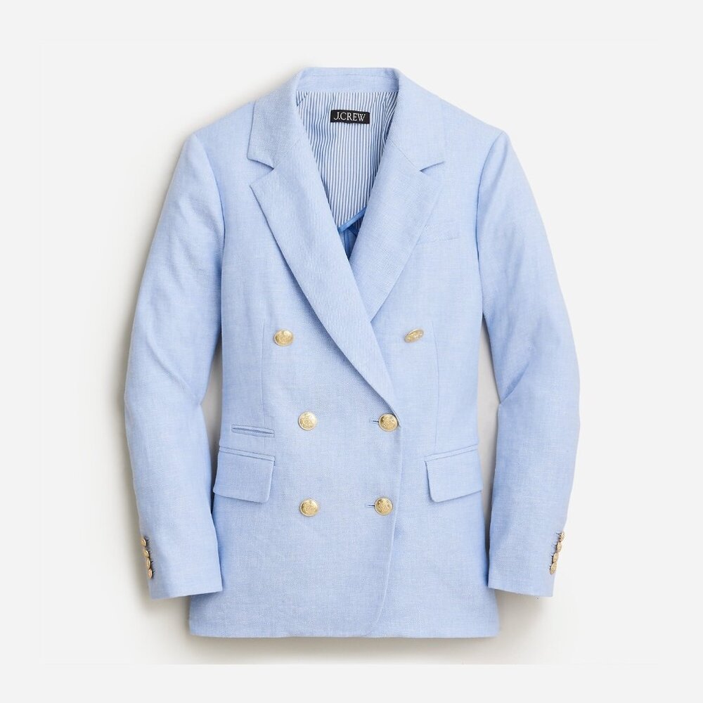 NWT J.Crew Petite Bristol Blazer in Peri Breeze White Stretch Linen Jacket 8P